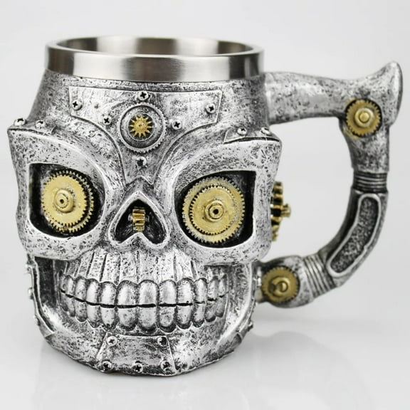 Stainless Steel Skull Mug Contain Viking Skeleton Death Grim Knight Gothic Design Coffee Beer Tankard Mugs BEST Halloween Gift