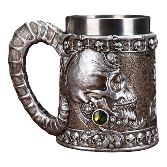Stainless Steel Skull Mug, Halloween Drinking Cup, Skeleton Beer Mugs with Handles Gift for Men Halloween Decoration for Coffee, Tea