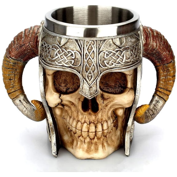 Stainless Steel Skull Mug Viking Drinking Cup Skeleton Resin Beer Stein Tankard Coffee Mug Tea Cup Halloween Bar Drinkware Gift