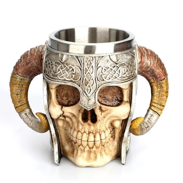Medieval Roman Skull Beer Stein Mug – 13oz Resin Tankard With Stainless Steel Liner