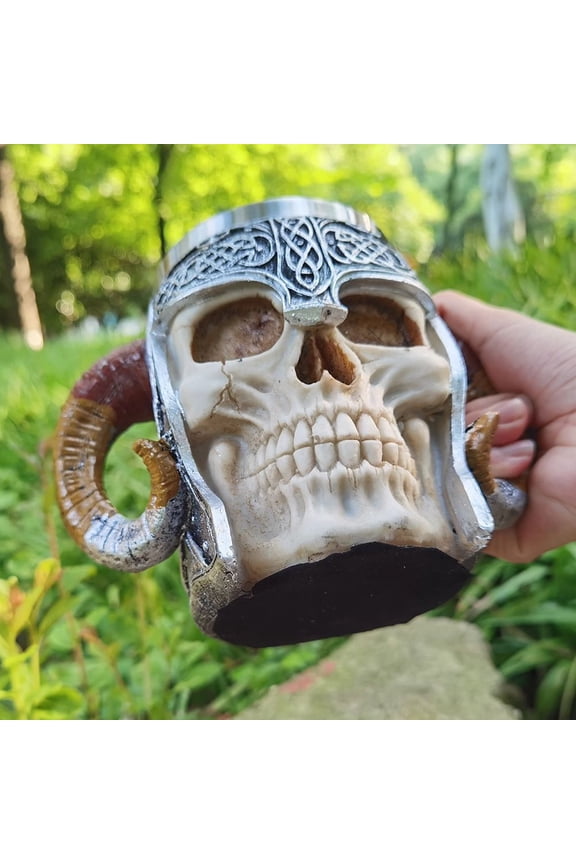 Stainless Steel Skull Mug Viking ram homed Pit Lord Warrior Beer Goat Horn Resin tankard Coffee Mugs Tea Cup Halloween bar Gift