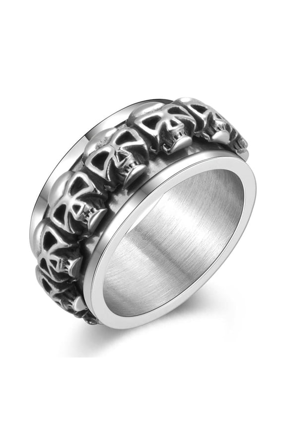 Stainless Steel Rotatable Finger Ring Spinner Fidget Band Anxiety Stress Relief Punk Ring for Men Women Silver Size 13(22.2mm)