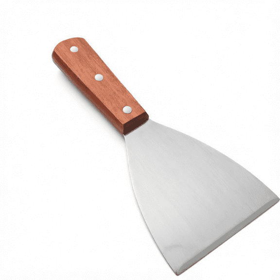 Stainless Steel Slant Edge Grill Scraper with Wood Handle, 4 x 8.5 Inch Restaurant Grade Griddle Scraper, Flat Top Scraper, Grill Cleaning Tool