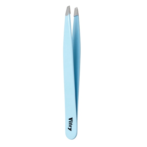 Stainless Steel Coloured Tweezers Slant Tip - Light Blue
