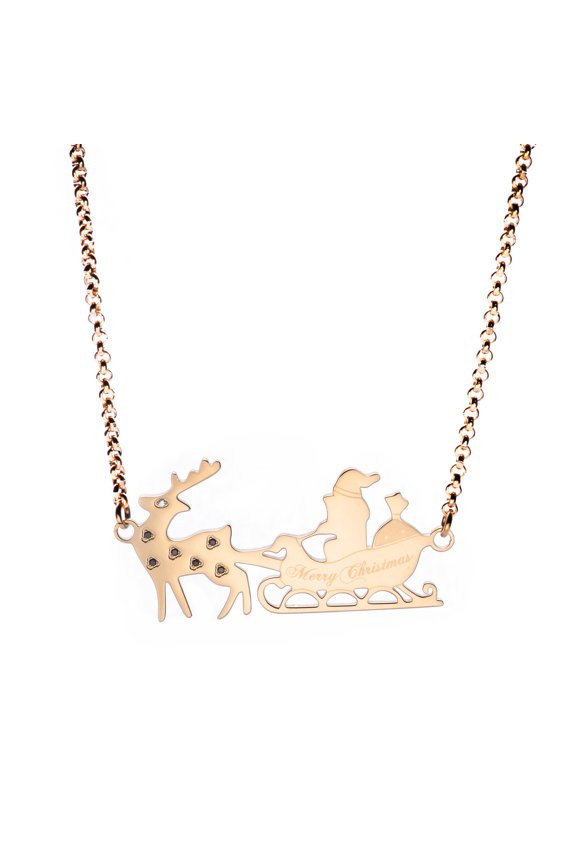 Stainless Steel Sled Car Necklace with Crystal - Great Christmas & 2024 New Year Gift for Her