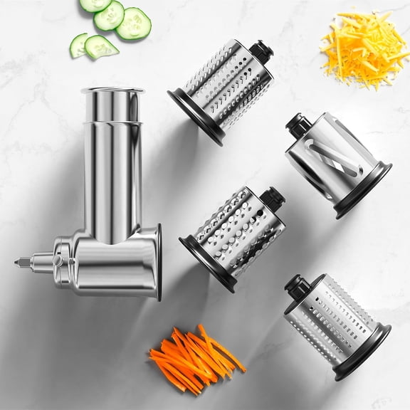 Stainless Steel Slicer Shredder Attachment for Stand Mixer, Cheese Grater Attachment for , Salad Maker, Grinding Powder, Dishwasher Safe with 4 Blades by