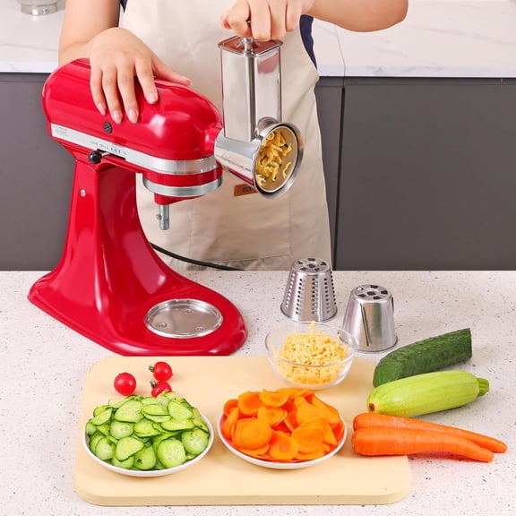 Stainless Steel Slicer Shredder Attachment for Kitchenaid Mixers, Cheese Grater & Vegetable Salad Maker Accessories, Dishwasher Safe