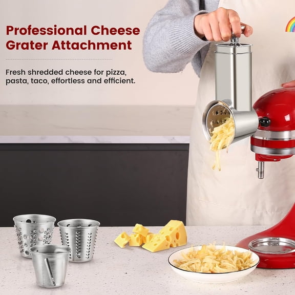 Stainless Steel Slicer Shredder Attachment for  Mixers - 4 Blades Dishwasher Safe Cheese Grater Food Chopper Accessory