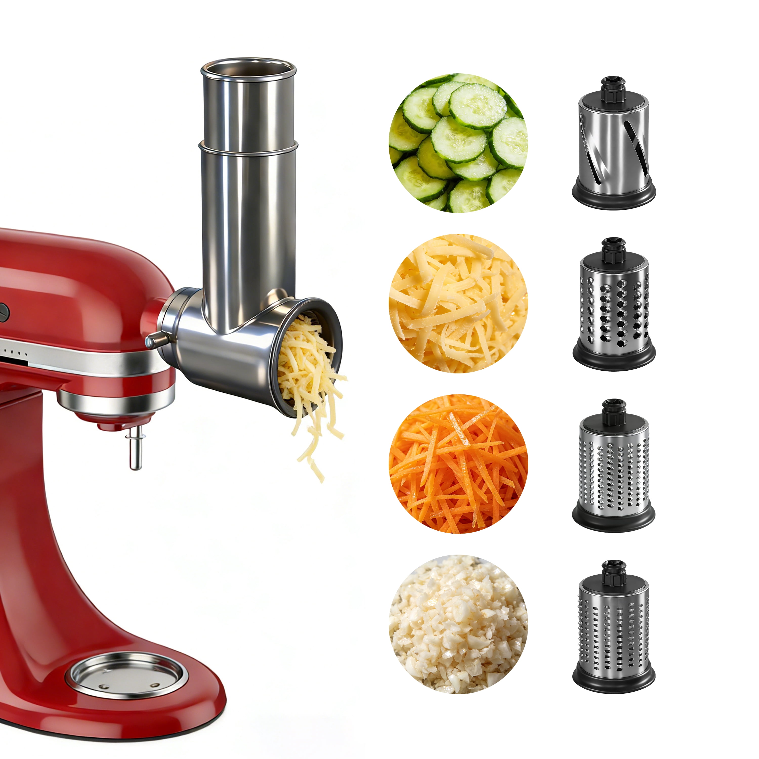 Stainless Steel Slicer Shredder Attachments for KitchenAid Stand Mixer, with 4 Blades
