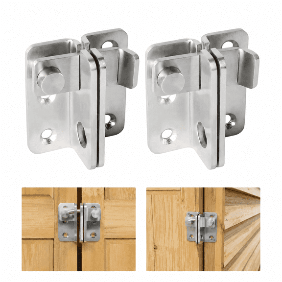 Stainless Steel Slide Bolt Shed Latch, Heavy Duty Rustproof Security Gate Lock Catch, Multi-Hole Universal Mount Hardware for Cabinet Barn Fence Garage Window Pet Cage, Brushed Nickel 2 Pack