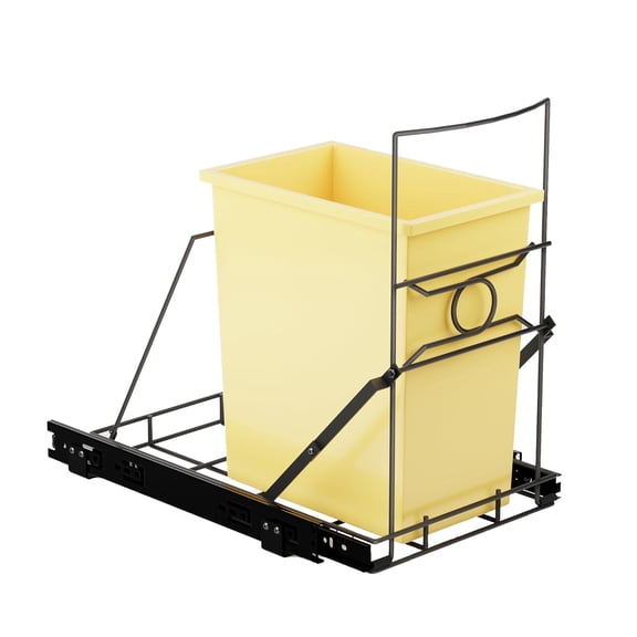 Stainless Steel Slide-Out Trash Bin Rack, Enhanced Heavy-Duty Cabinet Pull-Out System for 711 Gallon Cans, Black (Bin Not Included)