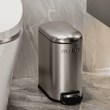 Stainless Steel Slim Bathroom Trash Can with Lid, 6L / 1.6Gal Step Narrow Waste Basket Covered Odorless Dustbin with Inner Bucket for Bedroom, Kitchen, Vanity, Office, Eclipse-Grey