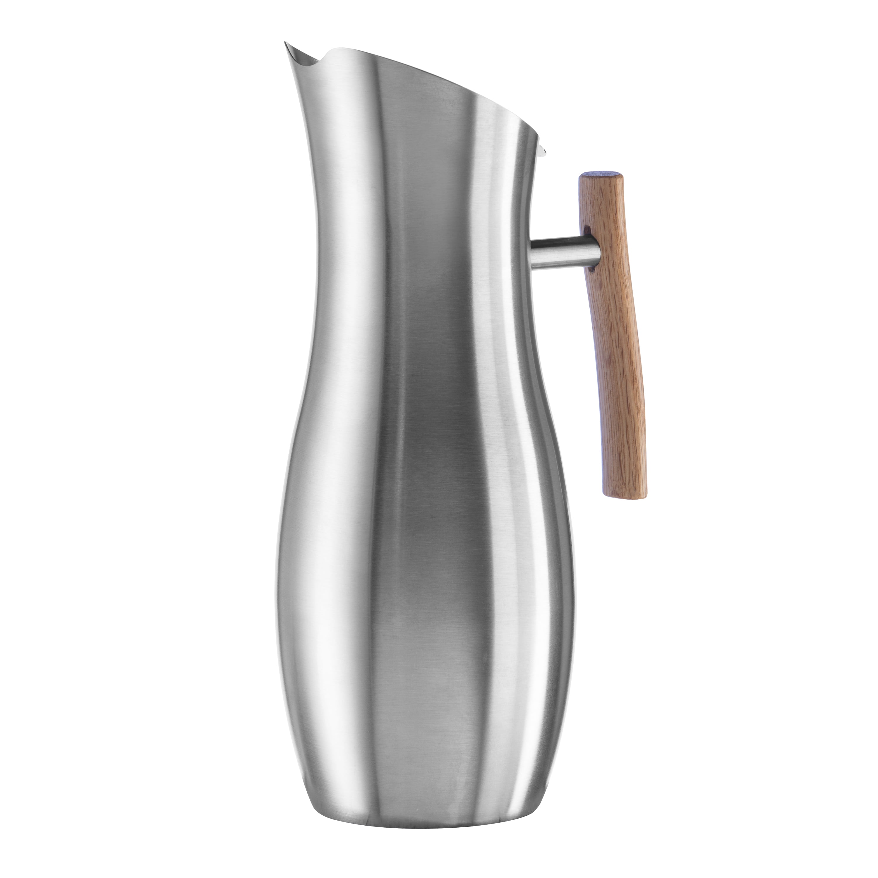 Slimline Stainless Steel Pitcher with Wood Handle, 68 oz