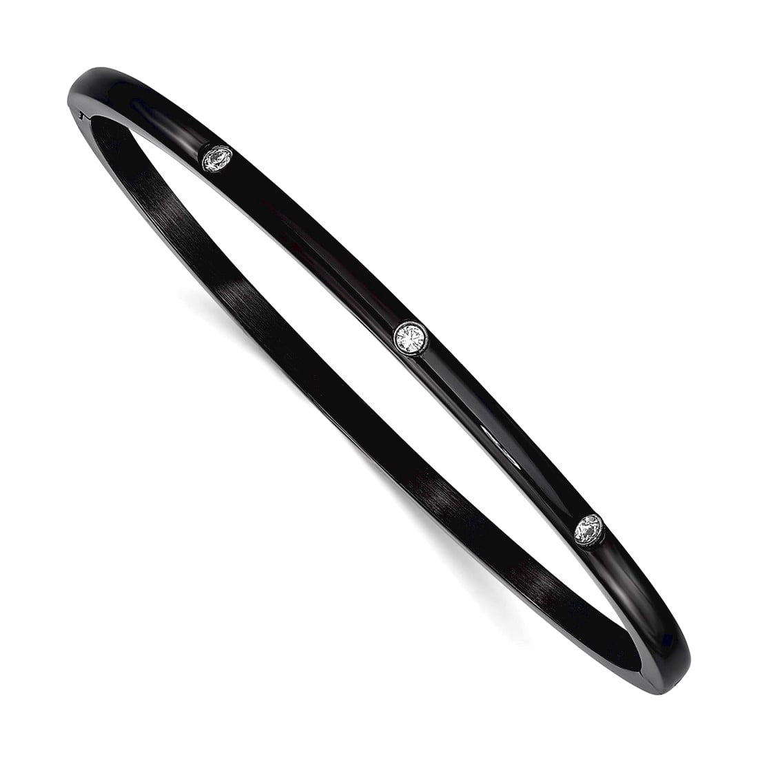 CZ Stainless Steel Polished Black IP-Plated Bangle