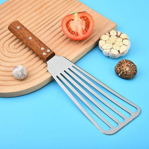 Stainless Steel Slotted Fish Turner Spatula With Wooden Handle With Metal Spatula Foods Flipper For Frying Turning Fish Meat Eggs