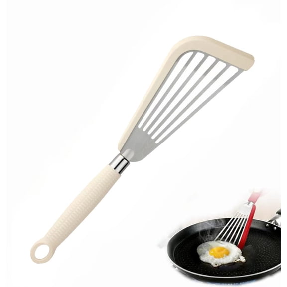 Stainless-Steel Slotted Flex Fish Turner, Fish Spatula with Silicone Edges, for Nonstick Cookware, Comfortable Handle, Slotted Fish Turner Spatula Flipper for Fish, Egg, Pancake (Beige)