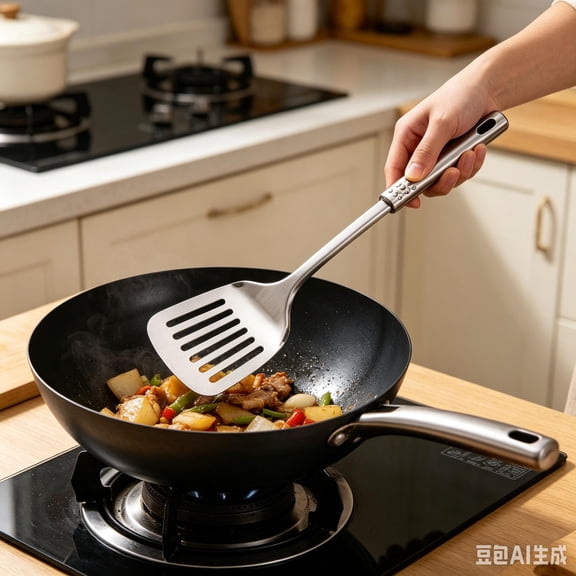 Stainless Steel Slotted Spatula, Heat-Resistant Kitchen Cooking Tool for Frying, Grilling, and Turning Food
