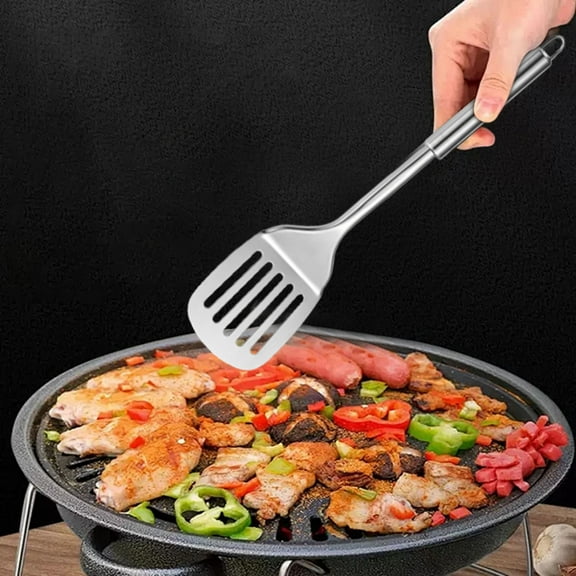 Stainless Steel Slotted Spatula for Kitchen Cooking, Round Pipe Handle Utensil with Heat Resistant, Dishwasher Safe Metal Turner for Stirring Frying, 1 pc