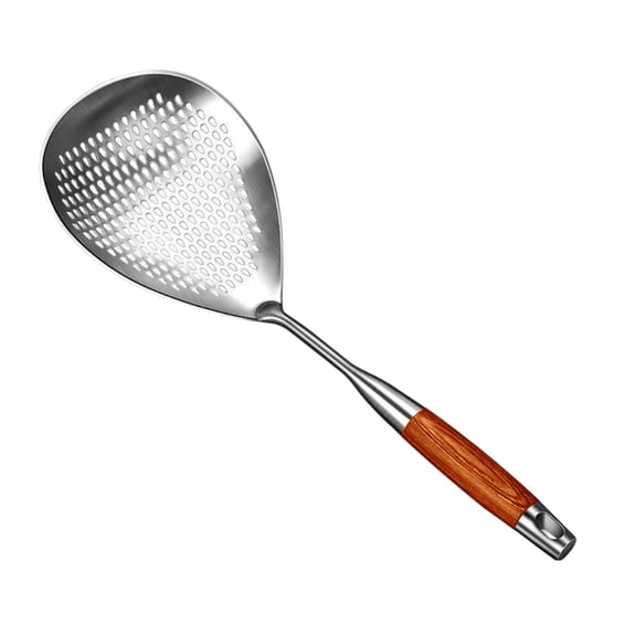 Stainless Steel Slotted Spoon for Cooking Pasta Dumplings Hot Pot Strainer with Wooden Handle Durable Kitchen Utensil Large Food Strainer