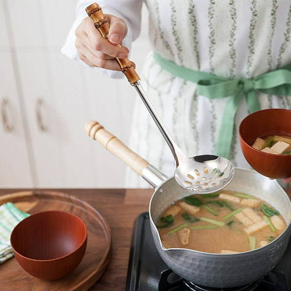 Stainless Steel Slotted Spoon, Ergonomic Handle, Easy-Slide Slot, Polished Finish, Heavy-Duty Cookware, Kitchen Use, Serving Soup & Pasta, Dishwasher Safe, Durable Spoon Sopatenor