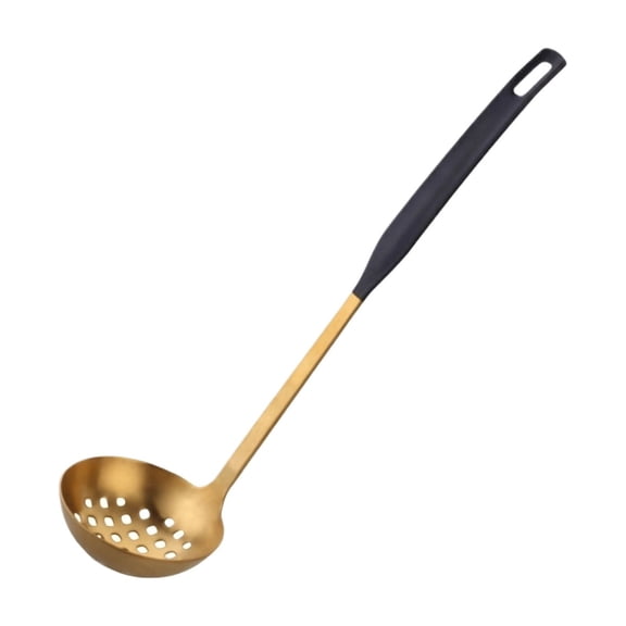 Stainless Steel Slotted Spoon, Skimmer Spoon, 14 in Long Handle, Gold Finish, Kitchen Strainer with Handle, for Kitchen Cooking, Home and Kitchen, 1 Pc