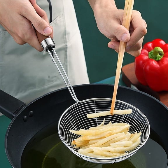 Stainless Steel Slotted Spoon with Wooden-Like Handle,Solid Stainless Steel Spider Strainer Skimmer Ladle,40.5cm Strainer for Serving & Straining Noodles Pasta Soup,Ideal Kitchen Cooking Tool