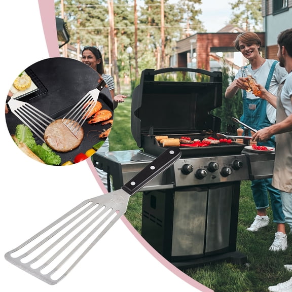 Stainless Steel Slotted Steak Spatula, Heavy Duty Multi-Function Grilling Turner for Burgers Fish Fillets Steaks with Non-Slip Ergonomic Handle, Easy Clean Dishwasher Safe