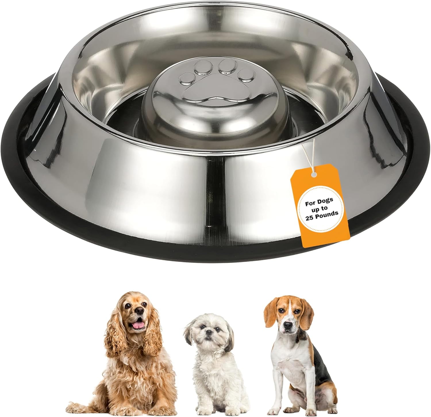Stainless Steel Slow Feed Bowl - Non-Tip & Non-Skid - Stops Dog Food Gulping, Bloat, Indigestion, and Rapid Eating (1.5 Cup)