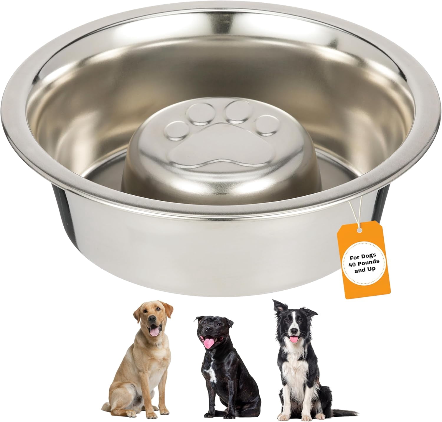 Stainless Steel Slow Feed Dog Bowl for Fast Eating Large Breed, Metal Slow Feeder Dog Bowl Fits in Large Neater Feeders, for Puppy or Dogs (>40 lbs), 3 Cup Food Capacity