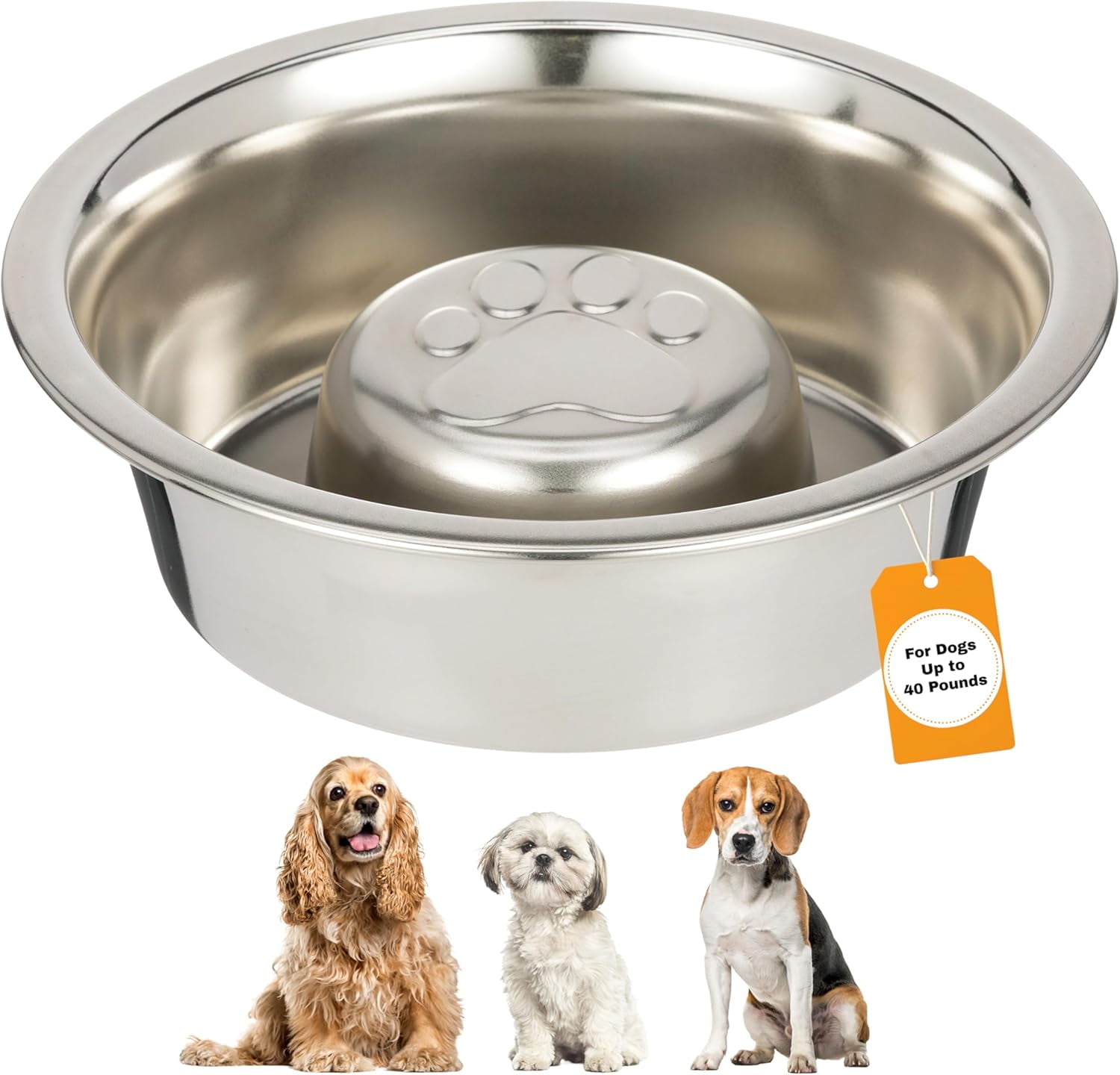 Stainless Steel Slow Feed Dog Bowl for Fast Eating Medium Breed, Metal Slow Feeder Dog Bowl Fits in Medium Neater Feeder Deluxe, for Puppy or Dogs (19-40 lbs), 1 Cup Food Capacity