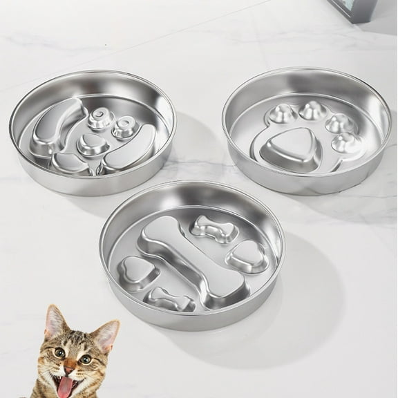 Stainless Steel Slow Feeder Dog Bowl | Large Capacity Pet Food & Water Bowl | Thickened Non-Slip Base | Durable Chew Resistant | 9.06 x 9.06 Inch | For Dogs & Cats | Silvery | 260g