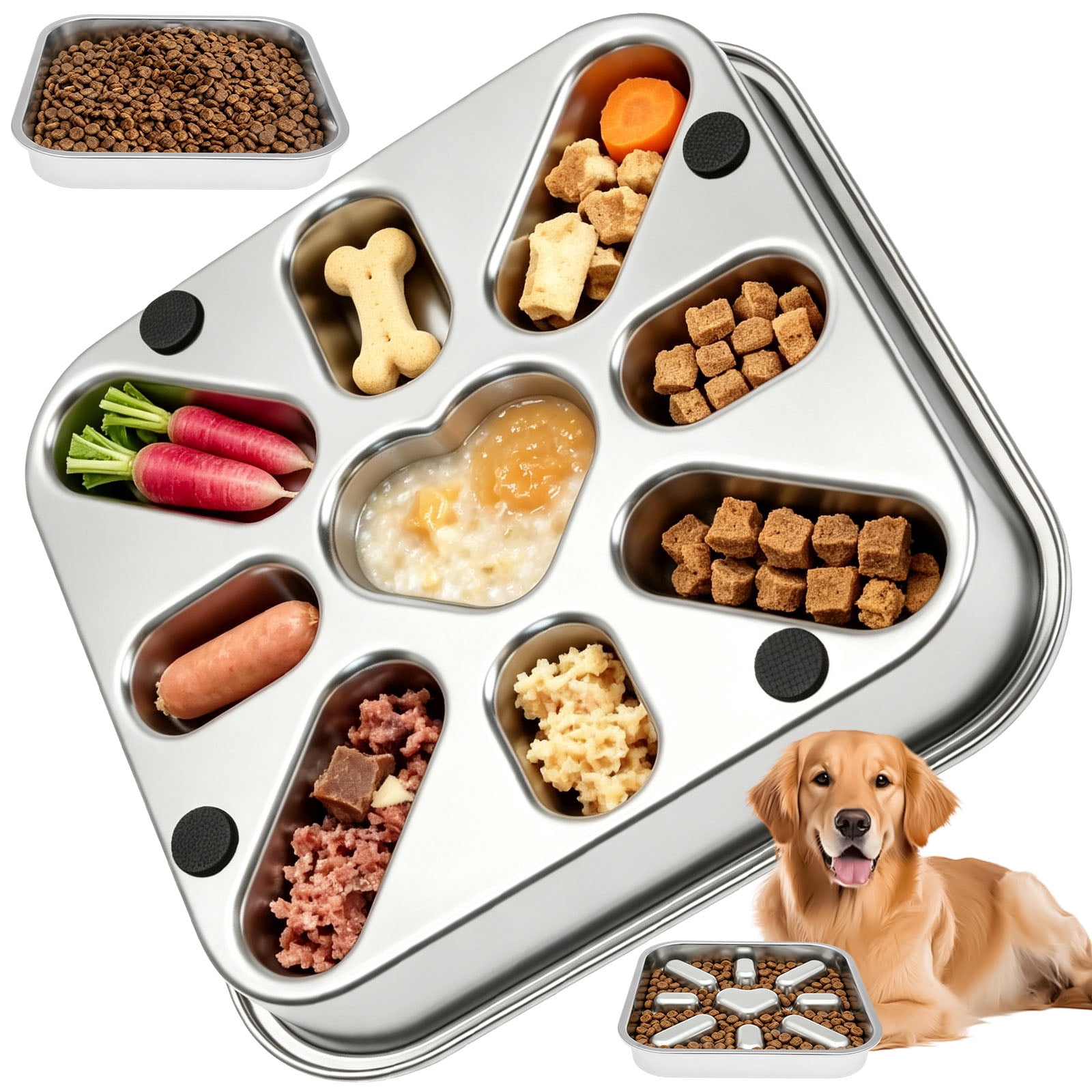Stainless Steel Slow Feeder Dog Bowl Large and Medium Breed Non Slip Base Deep Ridges to Slow Eating Dishwasher Safe Chew Proof and Rustproof Silver
