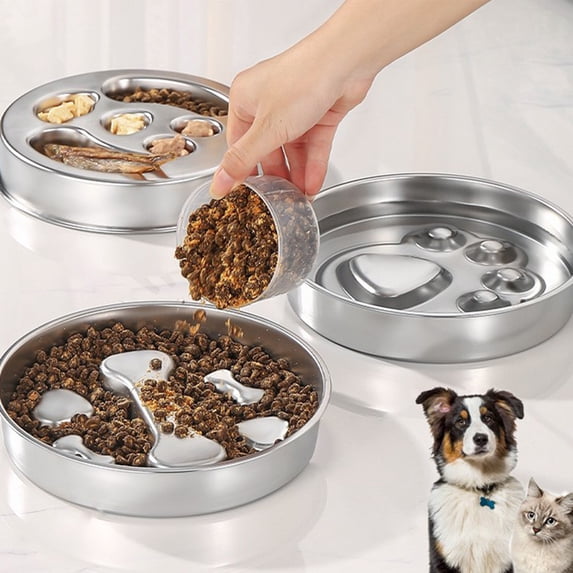 Stainless Steel Slow Feeder Pet Bowl Non - Slip Anti - Tilt Thickened Large Capacity Pet Food Water Dish For Cats Dogs C1 Pet Bowl