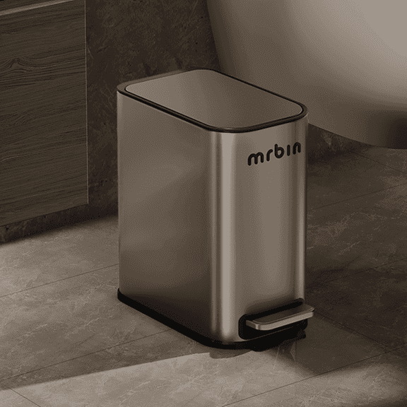 Small Bathroom Trash Can with Lid, 1.6 Gallon Stainless Steel Slim ...