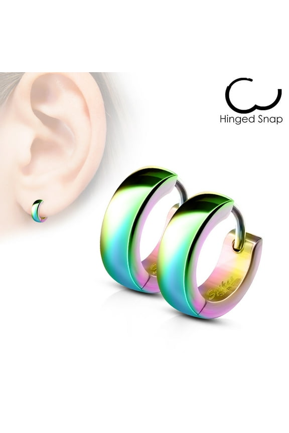 Stainless Steel Small Dome Hoop Huggie Earrings Pair 4 mm Wide 20 GA Men Women Earrings Rainbow
