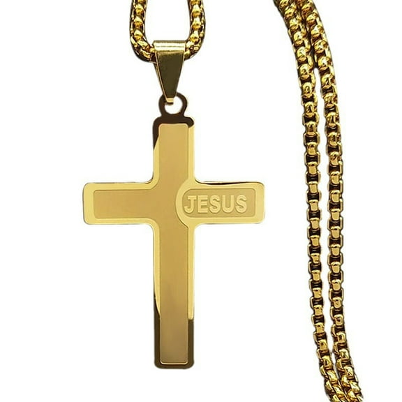 Stainless Steel Small Jesus Cross Pendant Chain Necklace For Men Women Jewelry Catholic Crucifixes Rosaries Accessories