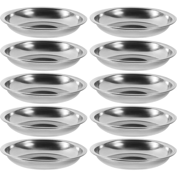 Stainless Steel Small Plates 10cm 10 Pack, Round Appetizer Saucers for Dipping Sauce Condiments, Metal Seasoning Dishes