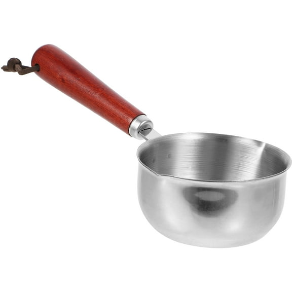 Mini Milk Warmer Pot Stainless Steel with Wooden Handle for Home Use Silver Color 0.5L