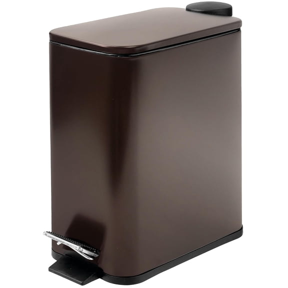 Stainless Steel Small Trash Can with Lid & Step Pedal - 5 Liters/1.3 Gallon Soft Close Garbage Can with Removeable Inner Bucket - Trash Cans for Bathroom, Bedroom, Kitchen & Office (Bronze)