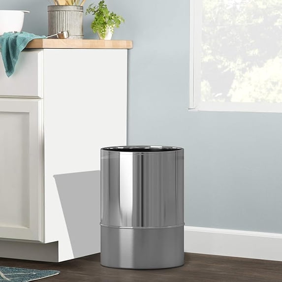 Stainless Steel Small Trash Can Wastebasket | Garbage Container Bin | Silver Finish