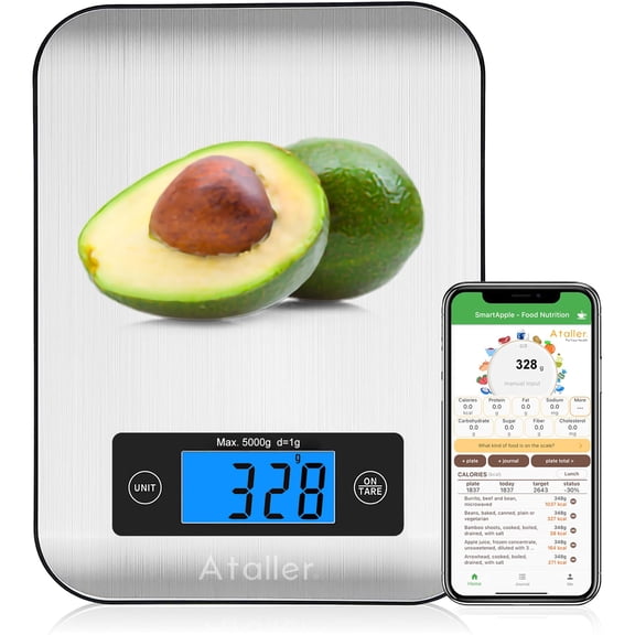 Stainless Steel Smart Food Scale 1g Resolution 5kg 11lbs