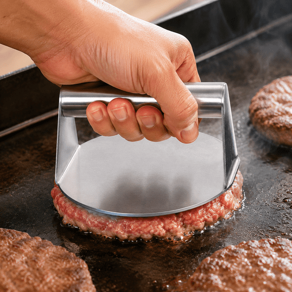 Stainless Steel Smash Burger Press, 5 Inch Round Burger Smasher for Griddle, Heavy Duty Hamburger Patty Maker, Grill Press for Bacon, Panini & Flat Top Cooking