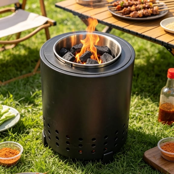 Stainless Steel Smokeless Fire Pit, Portable Outdoor Tabletop Fireplace for Backyard Camping & Patio Use