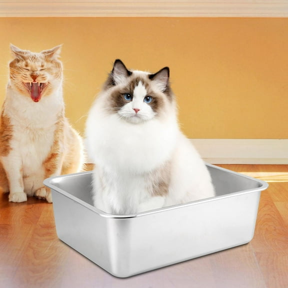 Stainless Steel Smooth Litter Pan for Cats and Rabbits Metal Rabbit , Odor Control Litter Pan, Easy to Clean 15.7" L X 11.8" W X 3.9" H