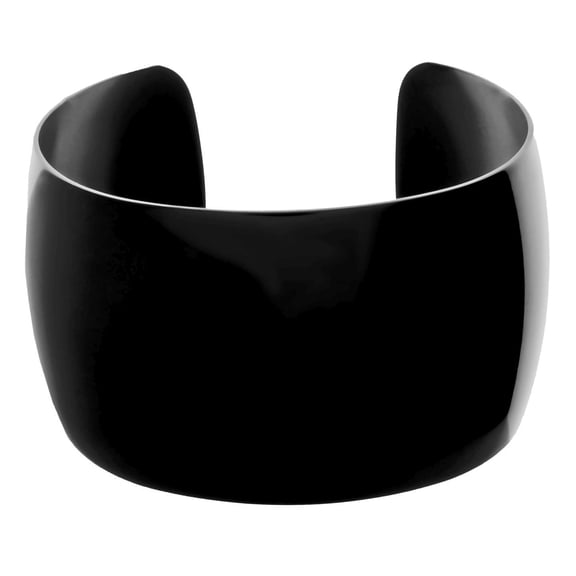 Stainless Steel Smooth Wide Cuff Bangle with Black Ion Plating