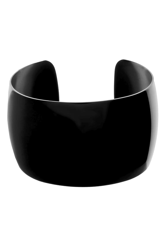 Stainless Steel Smooth Wide Cuff Bangle with Black Ion Plating