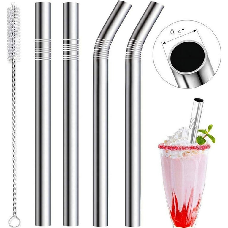 Ello Impact Reusable Stainless Steel Straws with Cleaning Brush, 4 Piece, Berry Smoothie