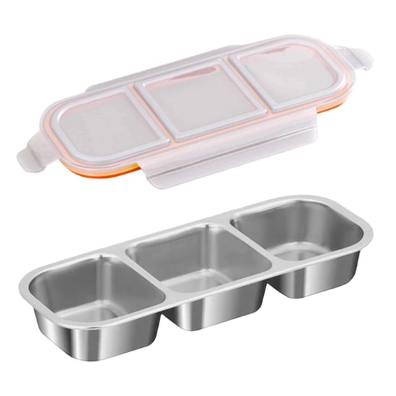 Stainless Steel Snack Box with Lids - 3-Section Grab & Go Food Container - Leakproof Divided Storage for Snacks, Sauces & Takeout (BPA-Free)