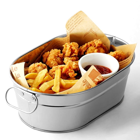 Stainless Steel Snack Bucket, Mini Serving Bucket, Multipurpose Food Container, 304 Stainless Steel Ice Bucket, Oval Serving Tub for Fries Chicken Drinks