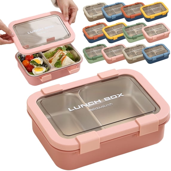 Stainless Steel Snack Containers, 3 Compartment Metal Bento Lunch Box, Leak-Proof Stackable Meal Prep Containers for Adults 1pc